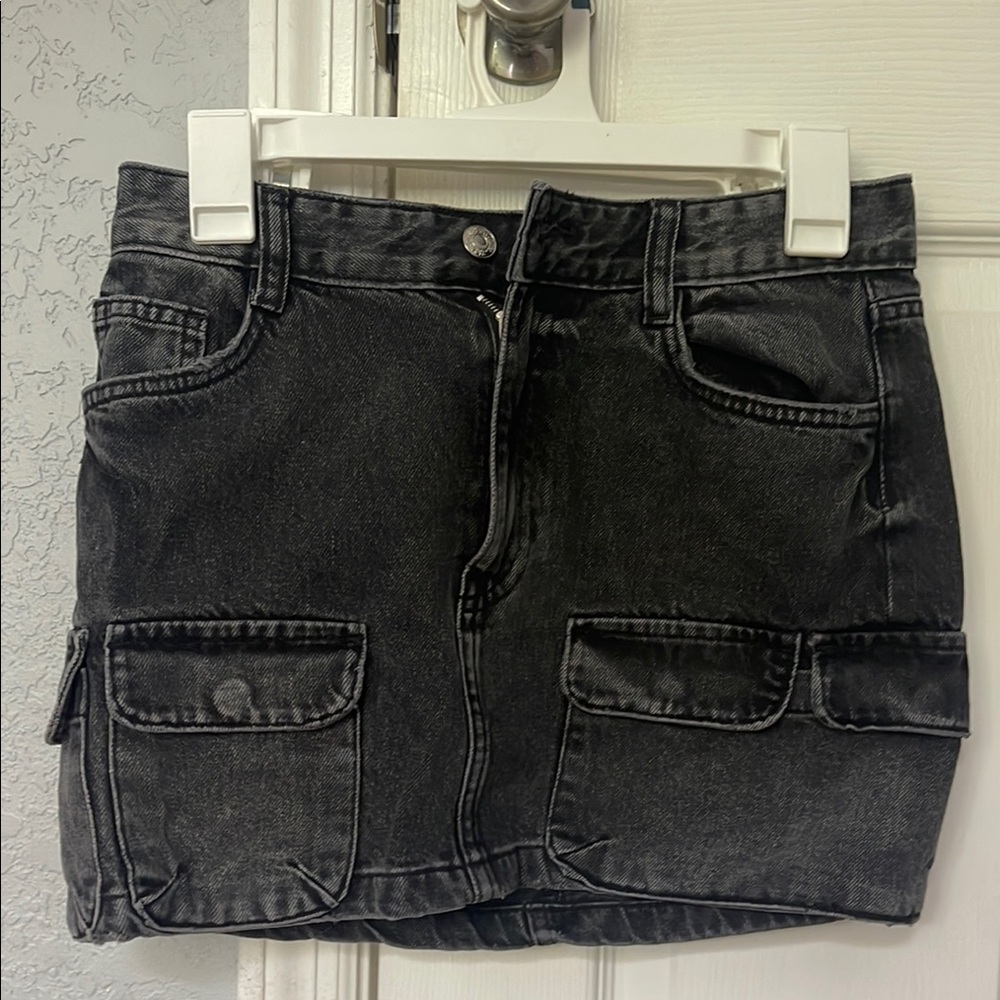 Black Denim Mini Skirt with Pockets
